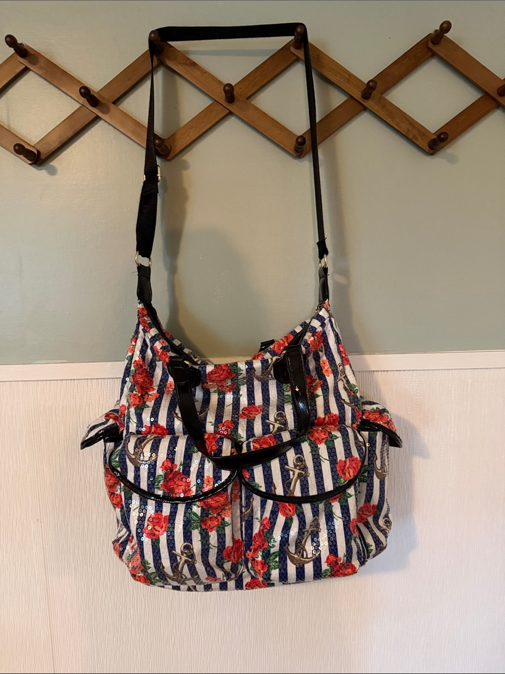 Floral Stripe vintage sequin Betsey Johnson overnight bag Y2K